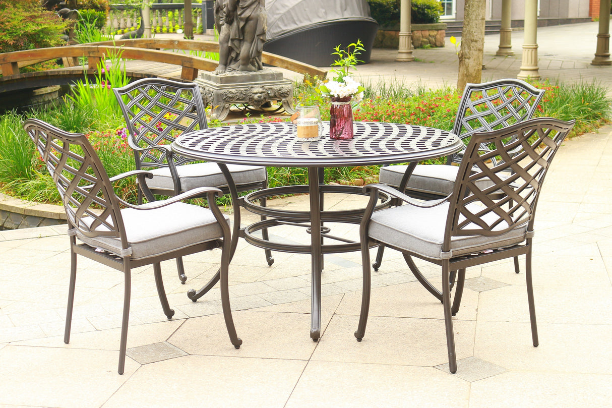 Round 4 - Person 49" Long Aluminum Dining Set with Sunbrella Cushions