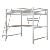 Full Size Loft Metal&MDF Bed with Desk and Shelf, Silver