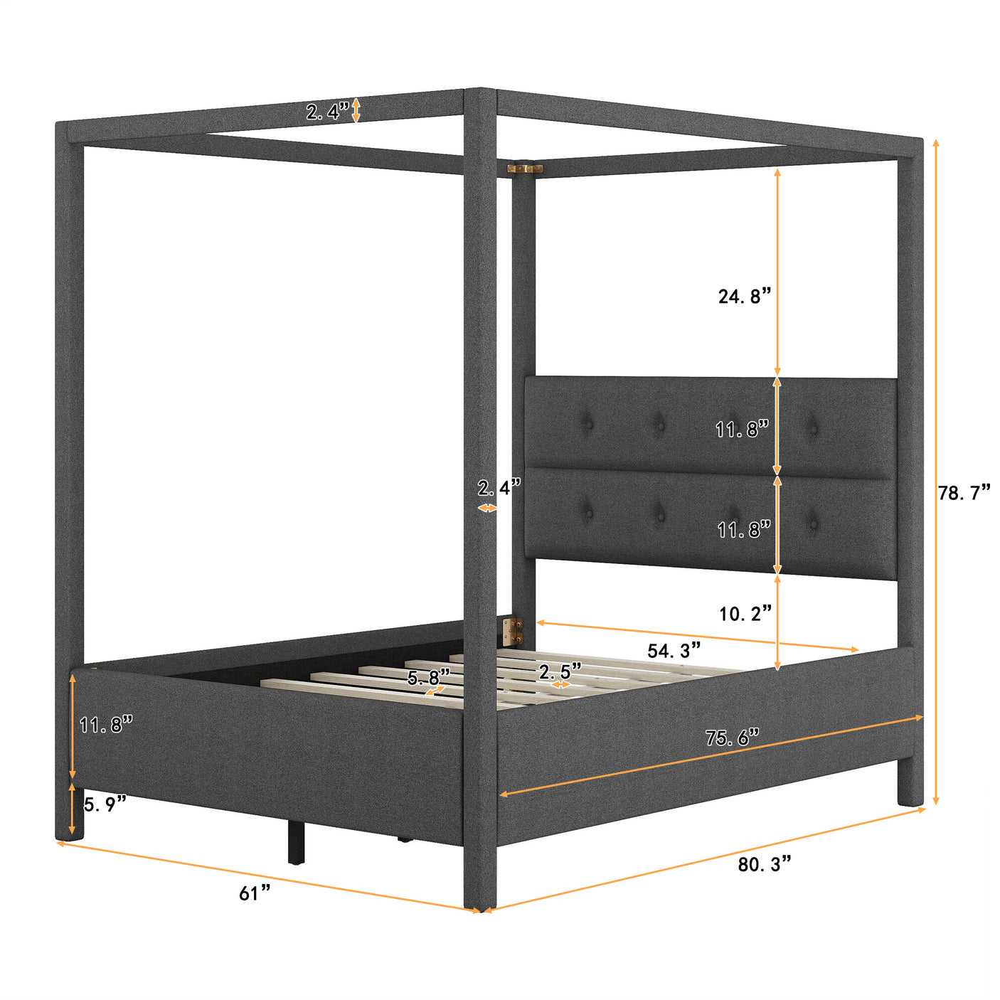 Full Size Upholstery Canopy Platform Bed with Headboard,Gray - Home Elegance USA