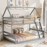 Twin over Full House Bunk Bed with Built-in Ladder,Gray - Home Elegance USA