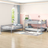 Full-Full-Full Metal  Triple Bed  with Built-in Ladder, Divided into Three Separate Beds,Gray - Home Elegance USA