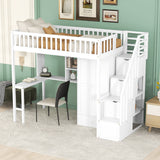 Twin size Loft Bed with Bookshelf,Drawers,Desk,and Wardrobe-White - Home Elegance USA