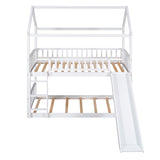 Twin Over Twin Bunk Bed with Slide, House Bed with Slide, White(OLD SKU: LT000213AAK) - Home Elegance USA