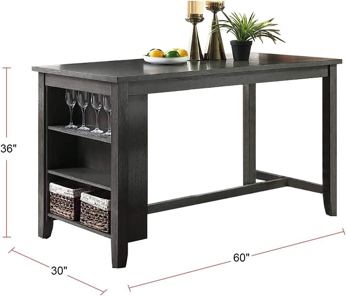 Modern Dark Brown Finish 5pc Counter Height High Dining Table w Storage Shelves 4x High Chairs Wooden Kitchen Breakfast Table Dining Room Furniture - Home Elegance USA