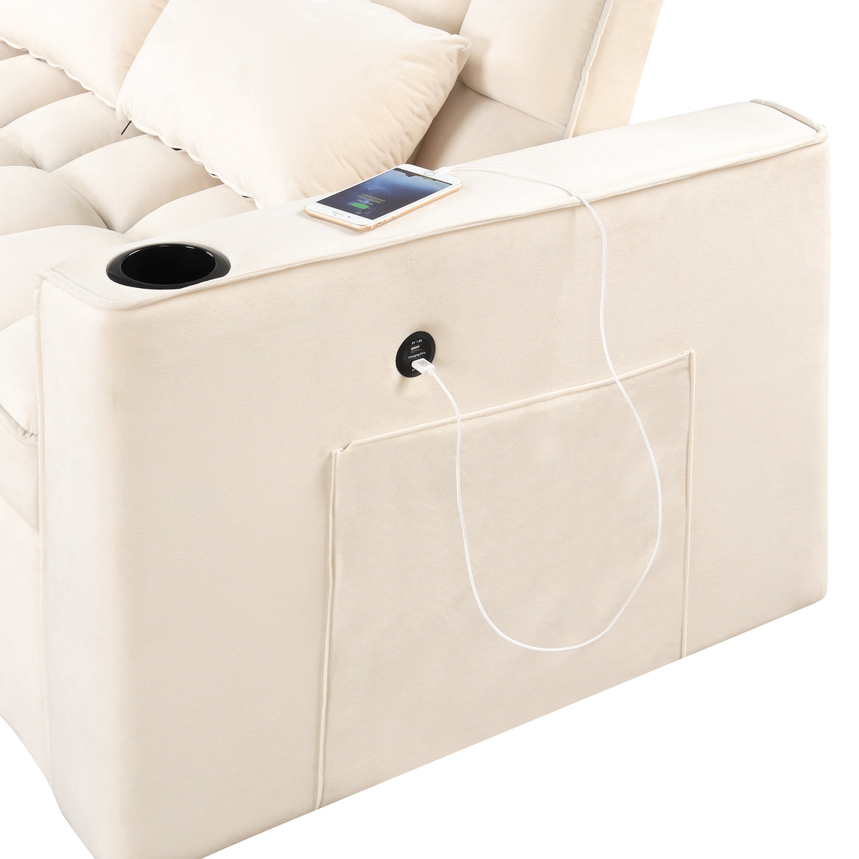 55.3" 4 - 1 Multi - functional Sofa Bed with Cup Holder and USB Port for Living Room or Apartments Milky White - SG000830AAA - image - 22