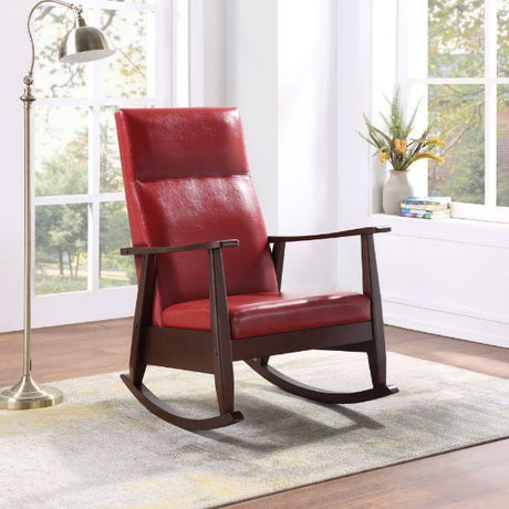 ACME Raina Rocking Chair, Red PU & Espresso Finish 59931
