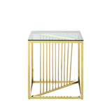 20 Inch Modern Glass End Table with Geometric Metal Frame, Accent Table Nightstand Furniture Corner Table for Living Room,Home Office,Bedroom - Gold - Home Elegance USA