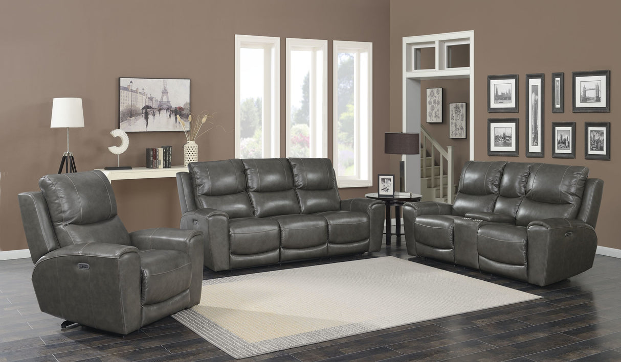 Leather Collection: Contemporary Style, Power Recliners, USB Charging, Grey Sofa & Loveseat with Dual Reclining Seats and Hidden Storage - Home Elegance USA