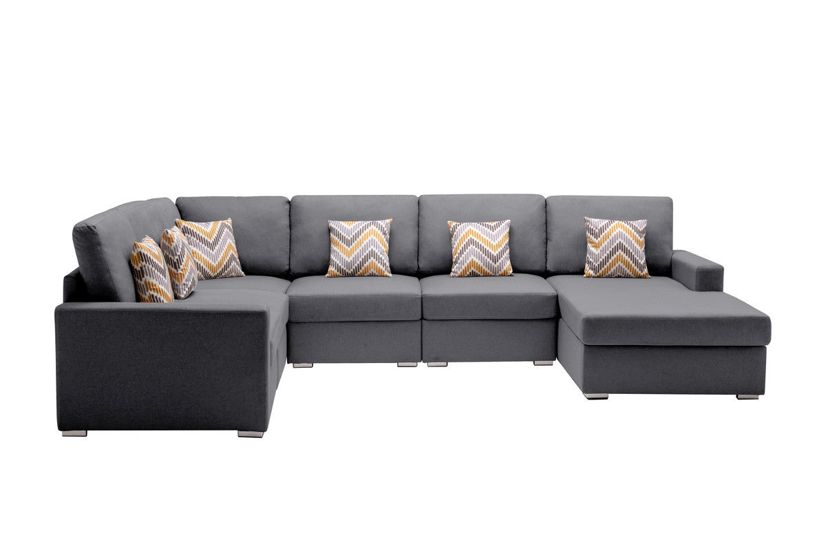 Nolan Gray Linen Fabric 6Pc Reversible Chaise Sectional Sofa with Pillows and Interchangeable Legs - Home Elegance USA