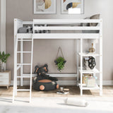 Loft Bed with Storage Shelves, Pine Wooden Loft Bed , No Box Spring Needed,Twin,White - Home Elegance USA