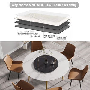 59.05"Modern artificial stone round golden metal dining table - can accommodate 6 people - 31.5"black artificial stone turntable - W1535S00017 - image - 4