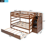 Full-over-Full Bunk Bed with Twin Size Trundle and 3 Storage Stairs,Walnut - Home Elegance USA