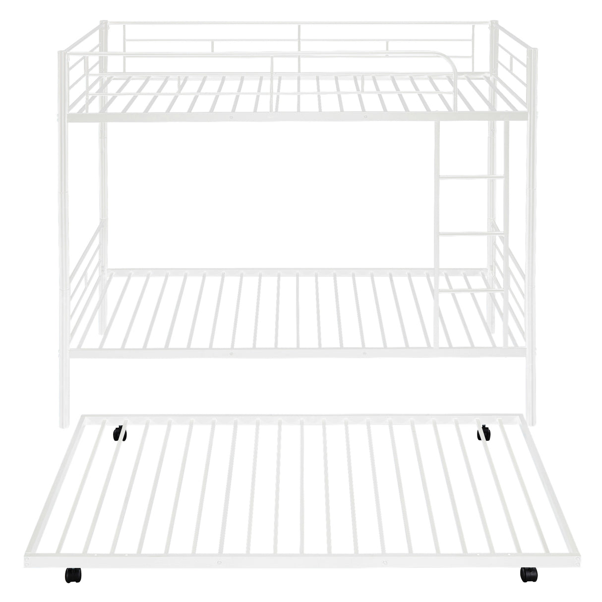 Twin-Over-Twin Metal Bunk Bed With Trundle,Can be Divided into two beds,No Box Spring needed ,White ( old sku: MF194806AAK ) - Home Elegance USA