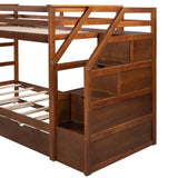 Twin-Over-Twin Bunk Bed with Twin Size Trundle and 3 Storage Stairs,Walnut (OLD SKU :LP000064AAD) - Home Elegance USA