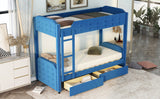 Twin over Twin Upholstered Bunk Bed with Two Drawers, Button-Tufted Headboard and Footboard Design, Blue - Home Elegance USA