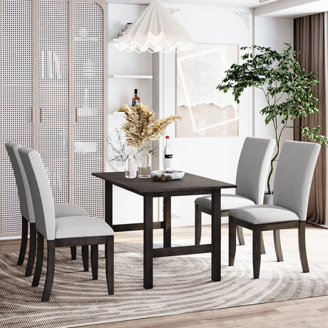TOPMAX Farmhouse 5-Piece Wood Dining Table Set for 4, Kitchen Furniture Set with 4 Upholstered Dining Chairs for Small Places, Gray Table+Gray Chair - Home Elegance USA