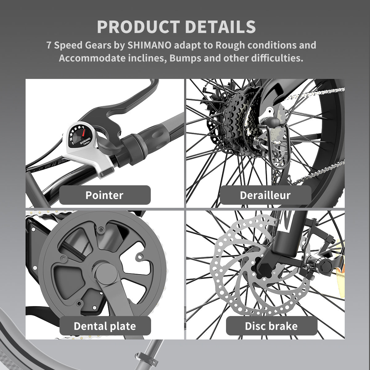 AOSTIRMOTOR S18 26" 750W Electric Bike Fat Tire 48V 15AH Removable Lithium Battery for Adults - S18 - GREY - Home Elegance USA - 15