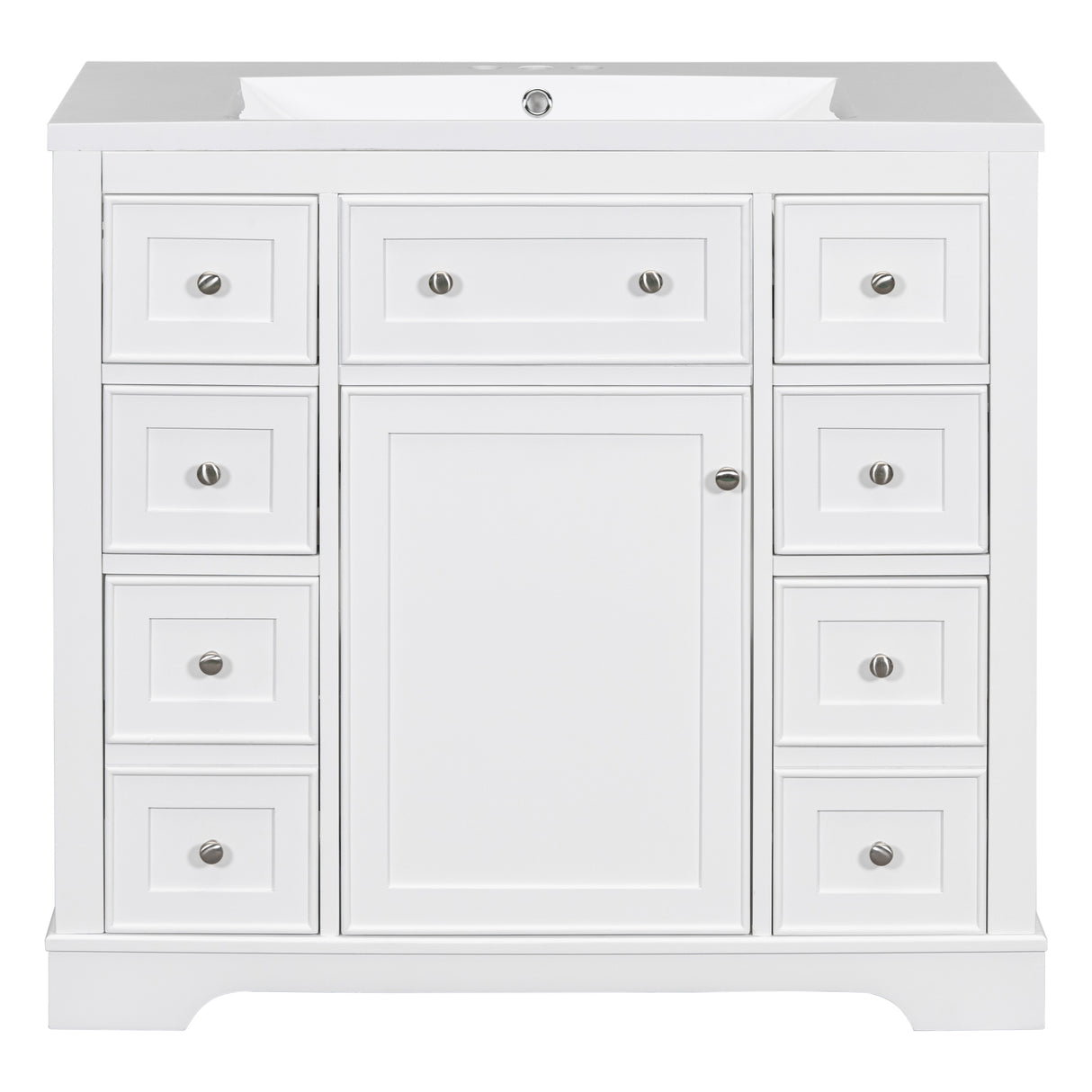 36" Bathroom Vanity with Sink Combo, One Cabinet and Six Drawers, Solid Wood and MDF Board, White - SY999404AAK - image - 14