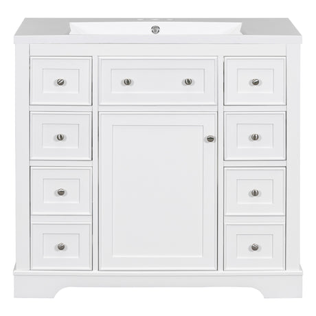 36" Bathroom Vanity with Sink Combo, One Cabinet and Six Drawers, Solid Wood and MDF Board, White - SY999404AAK - image - 14