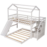 Twin over Full House Bunk Bed with Convertible Slide and Storage Staircase,Full-Length Guardrail,White - Home Elegance USA