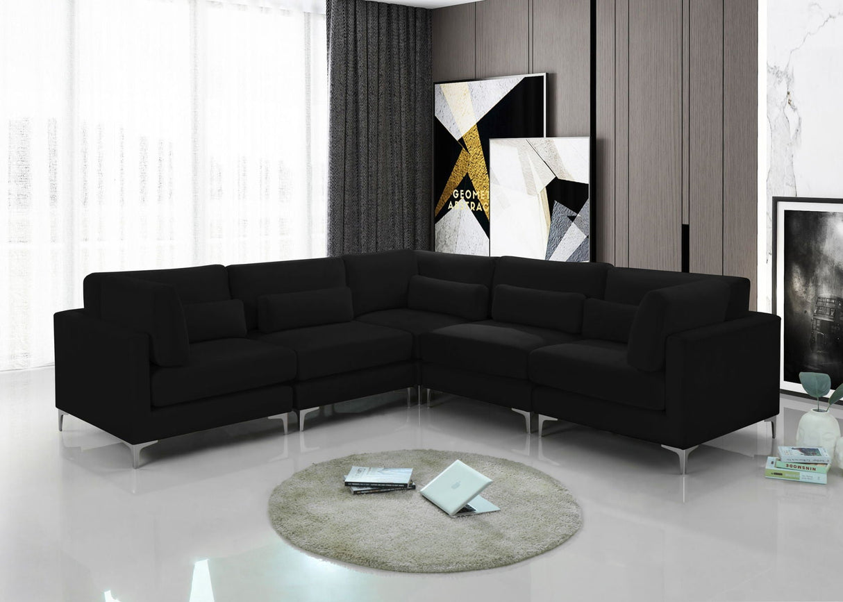 Julia - Modular Sectional 5 Piece - Black - Fabric - Home Elegance USA