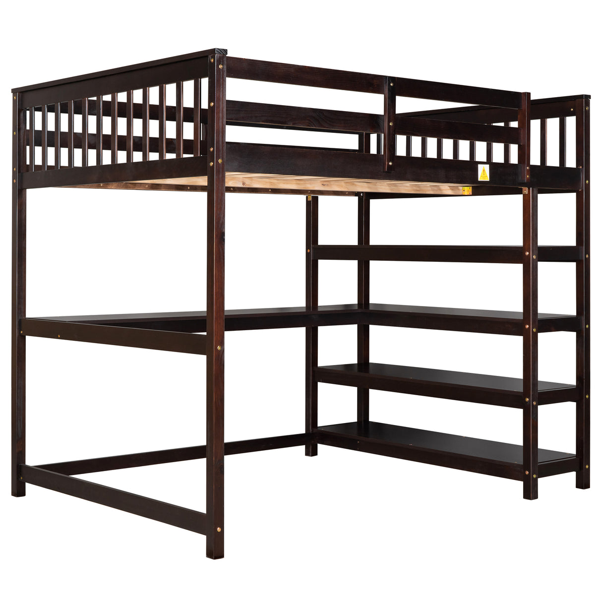 Full Size Loft Bed with Storage Shelves and Under-bed Desk, Espresso(OLD SKU:SM000246AAP-1) - Home Elegance USA