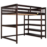 Full Size Loft Bed with Storage Shelves and Under-bed Desk, Espresso(OLD SKU:SM000246AAP-1) - Home Elegance USA