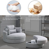 [Video] Welike Swivel Accent Barrel Modern Grey Sofa Lounge Club Big Round Chair with Storage Ottoman Linen Fabric for Living Room Hotel with Pillows .2PCS Home Elegance USA