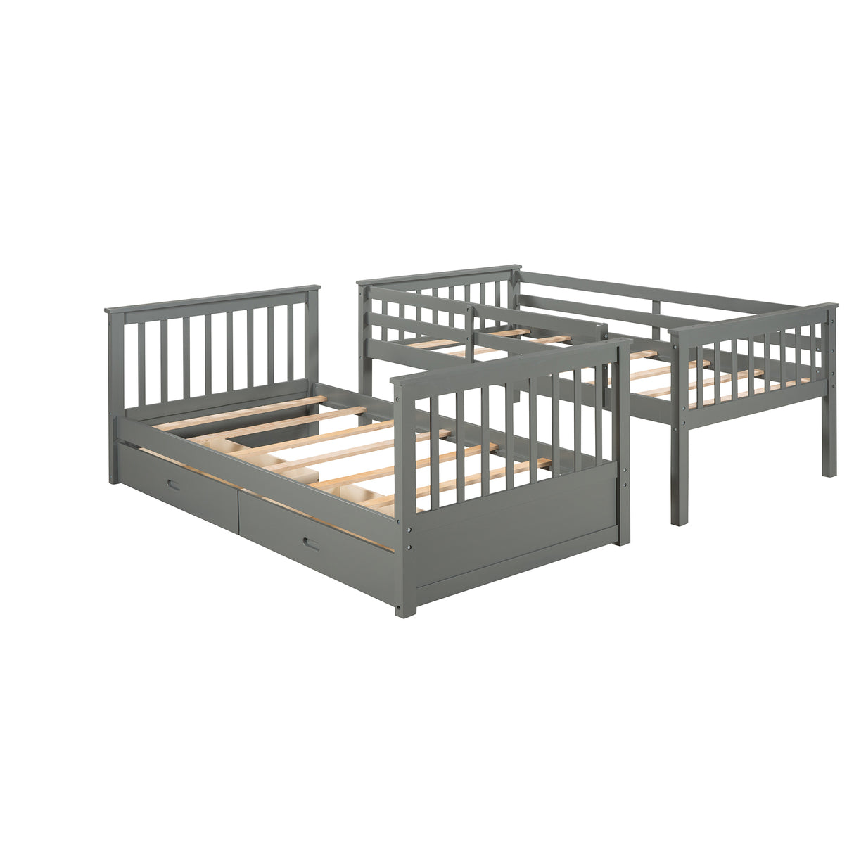 Twin-Over-Twin Bunk Bed with Ladders and Two Storage Drawers (Gray) - Home Elegance USA