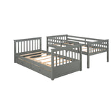 Twin-Over-Twin Bunk Bed with Ladders and Two Storage Drawers (Gray) - Home Elegance USA