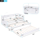 Twin XL Wood Daybed with 2 Trundles, 3 Storage Cubbies, 1 Light for Free and USB Charging Design, White - Home Elegance USA