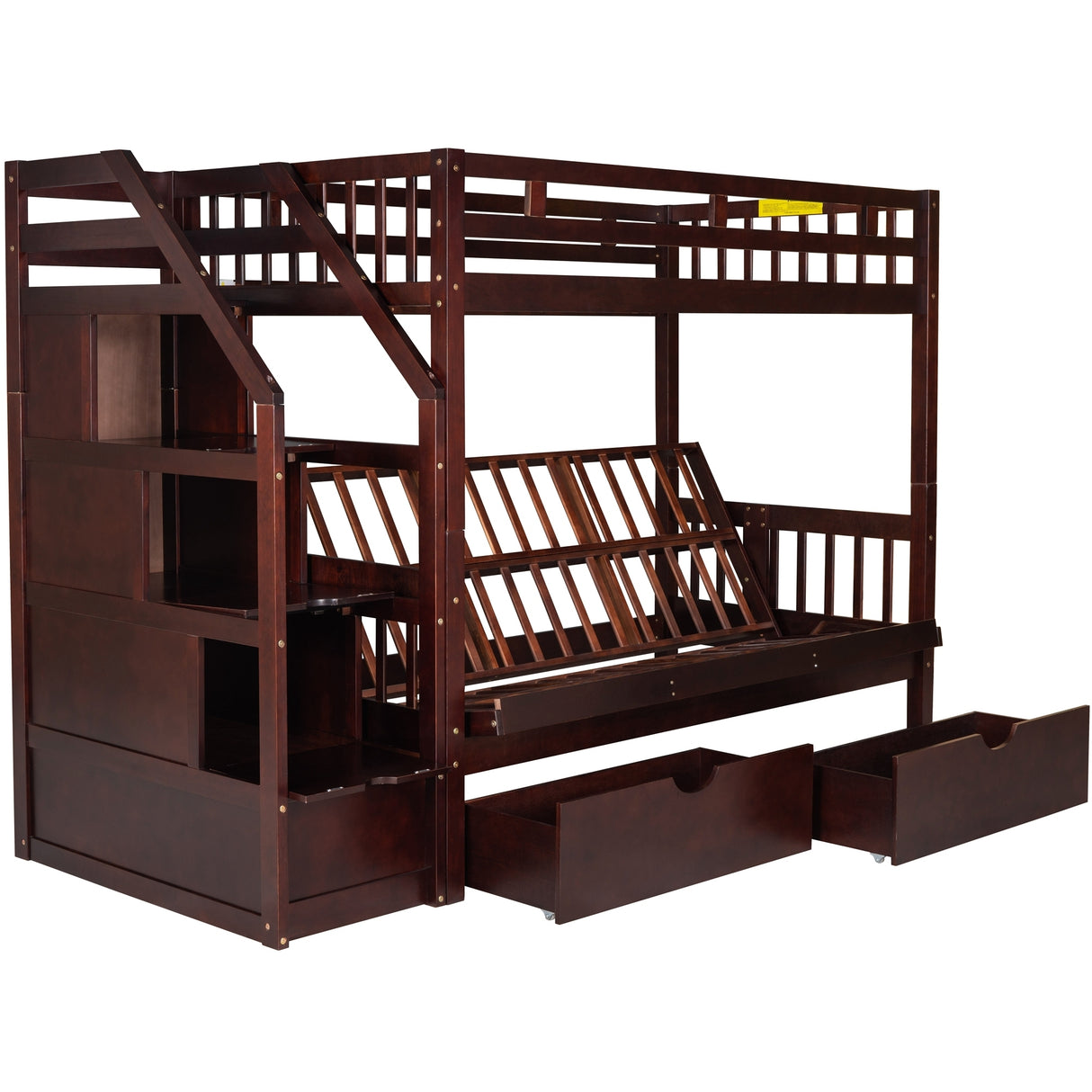 Twin over Full Bunk Bed with Two Drawers and Staircase, Down Bed can be Converted into Daybed,Espresso - Home Elegance USA