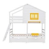 Twin over Twin Bunk Bed with 2 Drawers, 1 Storage Box, 1 Shelf, Window and Roof-White(OLD SKU:LT000608AAK) - Home Elegance USA