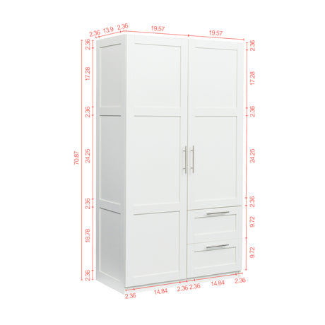 High wardrobe and kitchen cabinet with 2 doors, 2 drawers and 5 storage spaces,white Home Elegance USA