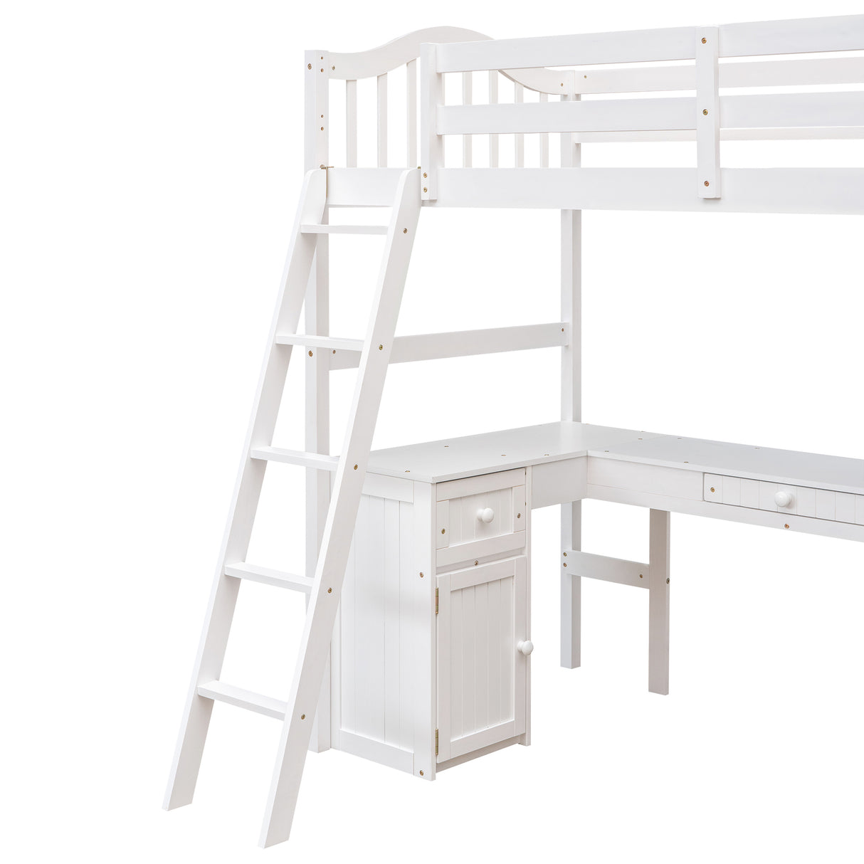 Twin size Loft Bed with Drawers, Cabinet, Shelves and Desk, Wooden Loft Bed with Desk - White(OLD SKU :LT000505AAK) - Home Elegance USA