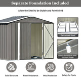 TOPMAX Patio 8ft x6ft Bike Shed Garden Shed, Metal Storage Shed with Adjustable Shelf and Lockable Doors, Tool Cabinet with Vents and Foundation Frame for Backyard, Lawn, Garden, Gray