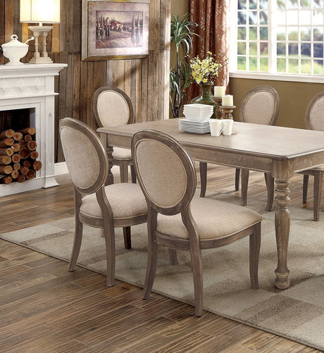 Transitional Rustic Oak and Beige Side Chairs Set of 2 Chairs Dining Room Furniture Padded fabric seat Elegant Kitchen Dining Room - Home Elegance USA