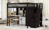 Full size Loft Bed with Bookshelf,Drawers,Desk,and Wardrobe-Espresso - Home Elegance USA