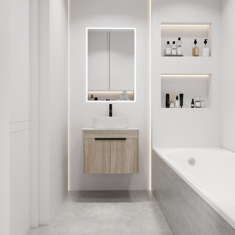 24 " Modern Design Float Bathroom Vanity With Ceramic Basin Set,  Wall Mounted White Oak Vanity  With Soft Close Door,KD-Packing，KD-Packing，2 Pieces Parcel（TOP-BAB400MOWH）