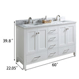 Bathroom Vanity set 60 inches Double sink, Carrara White Marble Countertop Without Mirror