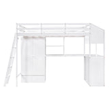 Twin Size Loft Bed with Wardrobe and Drawers, attached Desk with Shelves, White - Home Elegance USA