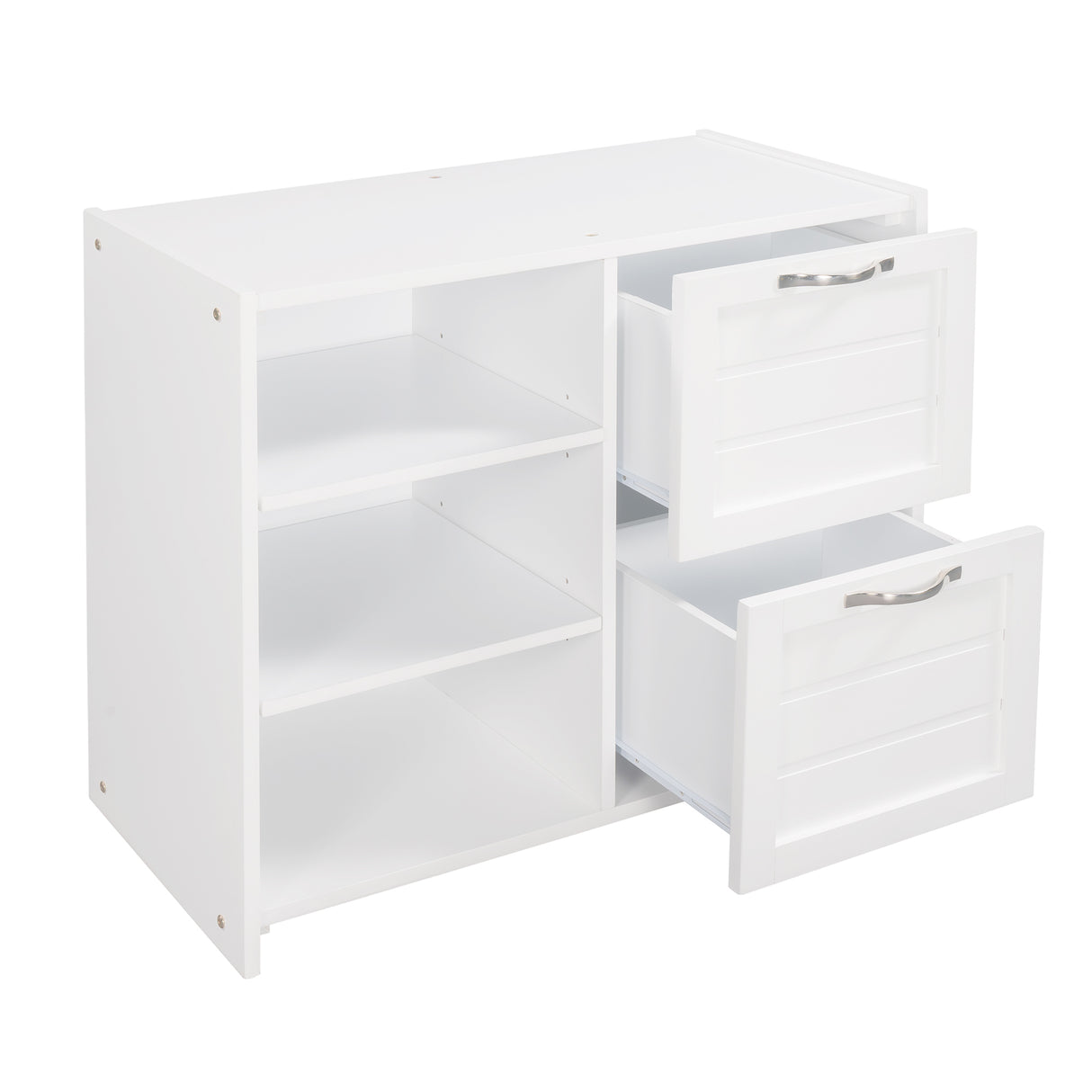 Low Twin Size Loft Bed with Cabinets, Shelves and Slide - White(OLD SKU :LP000503AAK)