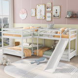 Full and Twin Size L-Shaped Bunk Bed with Slide and Short Ladder,White - Home Elegance USA