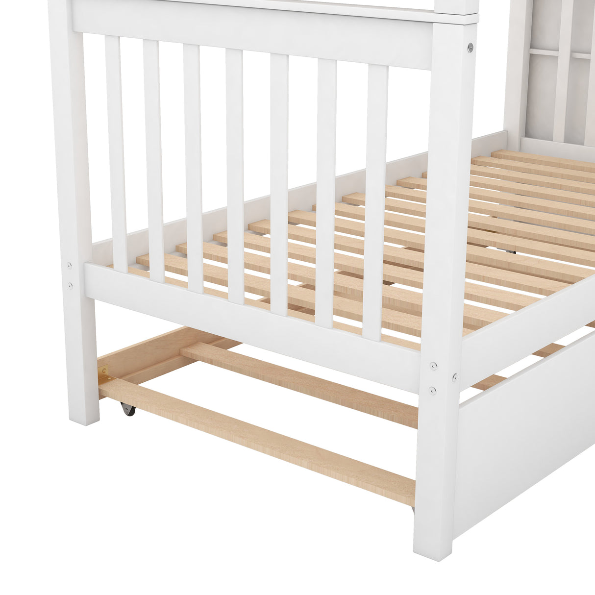 Twin over Twin Bunk Bed with Trundle and Storage, White - Home Elegance USA