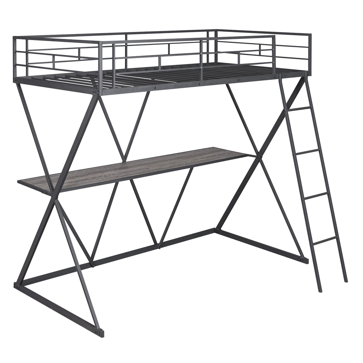 Twin Size Loft Bed with Desk, Ladder and Full-Length Guardrails, X-Shaped Frame, Black(Old SKU:SM000223AAB) - Home Elegance USA