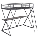 Twin Size Loft Bed with Desk, Ladder and Full-Length Guardrails, X-Shaped Frame, Black(Old SKU:SM000223AAB) - Home Elegance USA