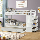 Solid Wood Bunk Bed, Hardwood Twin Over Twin Bunk Bed with Trundle and Staircase, Natural White Finish(OLD SKU :LP000068AAP) - Home Elegance USA