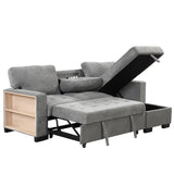 Stylish and Functional Light Chaise Lounge Sectional with Storage Rack Pull-out Bed Drop Down Table  and USB Charger Gray - Home Elegance USA