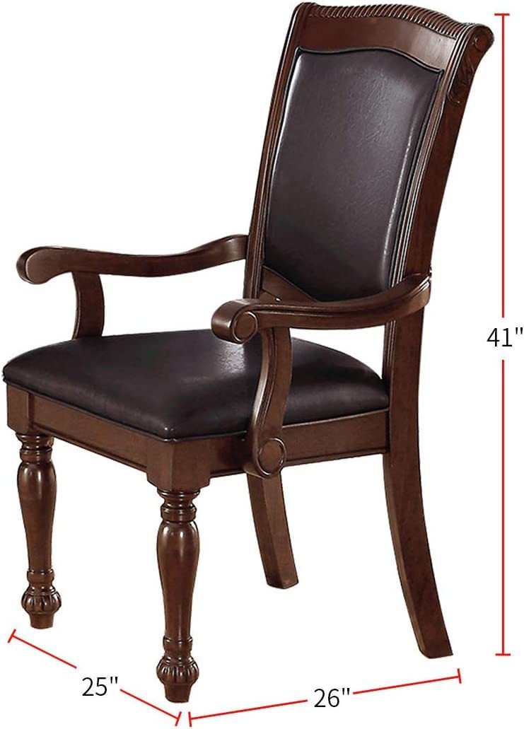 Majestic Royal Dining Room Table w Leaf 2x Arm Chairs And 6x Side Chairs Brown 9pc Set Rubberwood Dining Table Double Pedestal Base Rectangle Table - Home Elegance USA