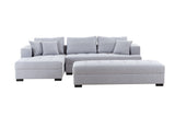 Tufted Fabric 3-Seat L-Shape Sectional Sofa Couch Set w/Chaise Lounge, Ottoman Coffee Table Bench, Light Grey - Home Elegance USA